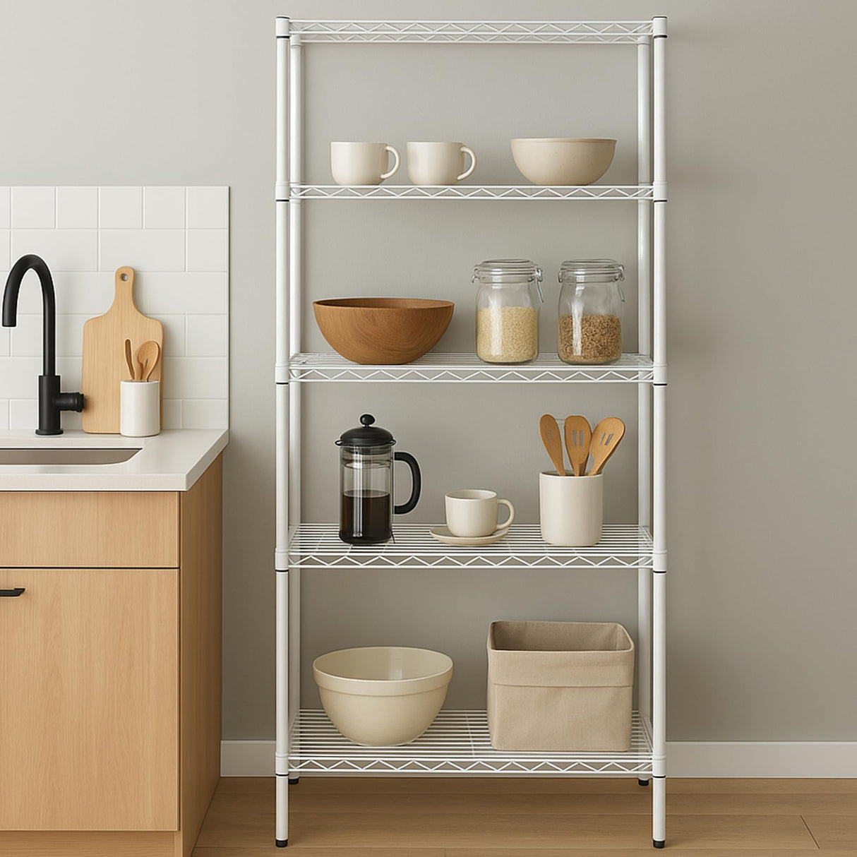 Honey-can-do SHF-01573 5-Tier Adjustable Shelving System, 14-Inch by 36-Inch by 72-Inch, White Honey-Can-Do