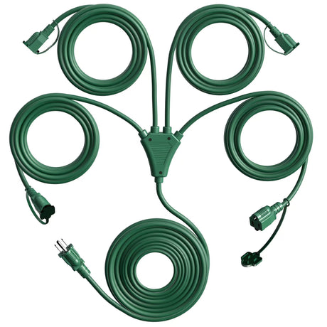 Eversimpleinc 1 to 4 Splitter Extension Cord (Combined 68 FT, End to End 50 FT), 3 Prong Plug with 4 Outlets with Weatherproof Covers for Indoor and Outdoor Holiday Christmas Decroations Eversimpleinc