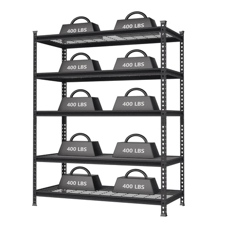 WORKPRO 5-Tier Metal Storage Shelving Unit, 48”W x 24”D x 72”H, Adjustable Storage Rack Heavy Duty Shelf, 4000 lbs Load Capacity (Total), for Garage, Kitchen, Bathroom, Warehouse, Black/Sliver WORKPRO
