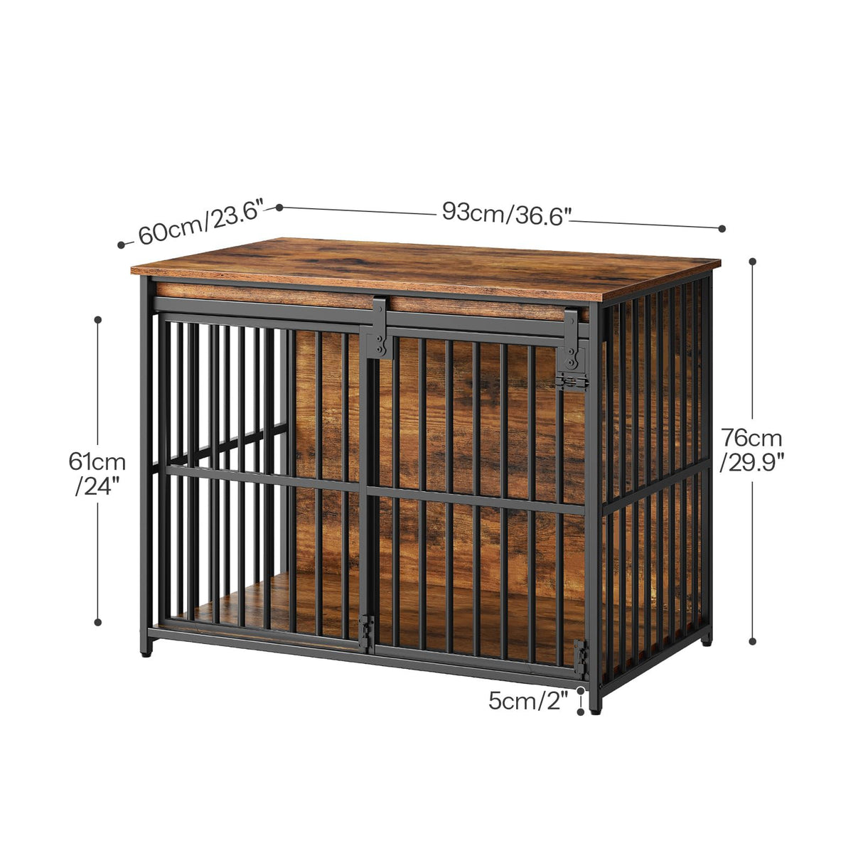 HOOBRO Dog Crate Furniture, 36.6" Heavy Duty Dog Kennel with Sliding Barn Door, Wooden Dog Cage Indoor, Decorative Side End Table for Small/Medium Dogs, Rustic Brown and Black FG162GW03G1 HOOBRO