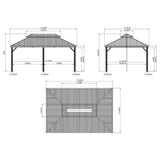 12x18Ft Hardtop Gazebo Wooden Coated Aluminum Frame Canopy Galvanized Steel Double Roof Outdoor Wood-Looking Permanent Metal Pavilion with Curtains and Netting for Patio Deck Lawn MONDAWE
