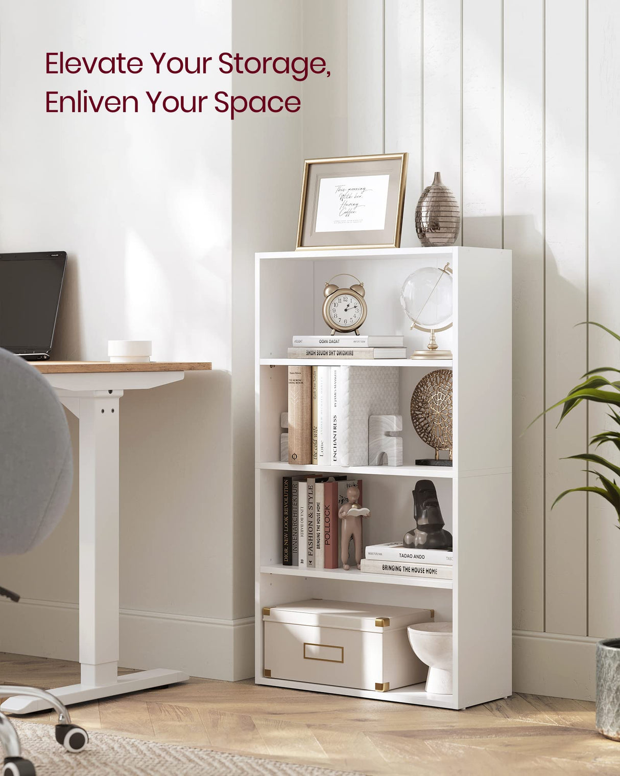 VASAGLE CUSTOS Collection - Bookshelf, 4-Tier Bookcase, Book Shelf, Open Storage Shelf, 9.4 x 23.6 x 42.4 Inches, for Living Room, Home Office, Dinning Room, Cloud White ULBC164T14 VASAGLE