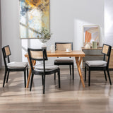 QUINJAY Rattan Farmhouse Dining Chairs Set of 4, Linen French Country Dining Chairs with Hollow Back, Double Upholstered Dining Room Chairs Rustic Kitchen Chairs with Wood Frame for Living Room, Black QUINJAY