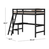 Hillsdale Caspian Black Solid Wood Twin Loft Bed with Built-In Desk for Kids Hillsdale