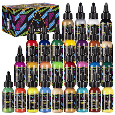 T TOGUSH Airbrush Acrylic Paint Set 28 Colors Non Toxic Water Based Paints 30ml/1.07oz for Canvas Glass Wood Matte Quick Drying Ready to Spray for Hobby Miniature Model