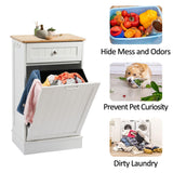Spurgehom 13 Gallons Tilt Out Trash Cabinet Kitchen Waste Bins Free Standing Laundry Hamper Recycling Cabinet Trash Can Holder with Hideaway Drawer Pet Proof Trash Can for Living Room, White Spurgehom