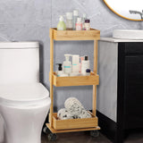 TOPZEA Slim Storage Cart, 3-Tier Bamboo Rolling Utility Cart Standing Rack on Wheel, Mobile Shelving Unit Organizer Serving Trolley Slide Out Cart for Office Bathroom Kitchen Laundry Room(Upgraded) TOPZEA