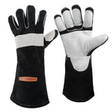 YESWELDER 16 Inches,932℉,Leather Forge MIG Welding Gloves, with Kevlar Stitching Heat/Fire Resistant, Palm Reinforcements, Black-Gray YESWELDER