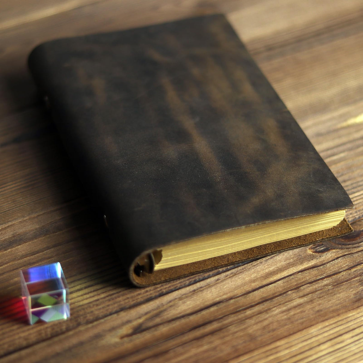 Fishknow Leather Refillable Notebook,Vintage Leather Journal Diary Journal,7 x 5 IN A6 Binder Notebook (Dark Brown) Fishknow
