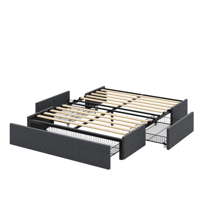 Allewie Queen Size Platform Bed Frame with 3 Drawers - Modern Grey Upholstered Design, No Box Spring Required - WoodArtSupply