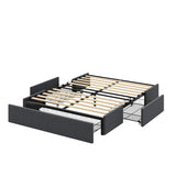 Allewie Full Size Platform Bed Frame with 3 Storage Drawers, Fabric Upholstered, Wooden Slats Support, No Box Spring Needed, Noise Free, Easy Assembly, Dark Grey Allewie