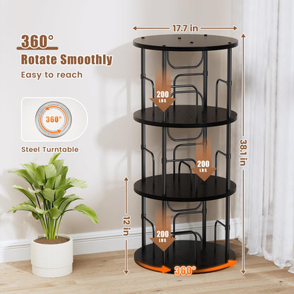 ALLSTAND 3-Tier 360° Rotating Bookshelf – Stylish Black Revolving Storage Organizer for Home & Small Spaces - WoodArtSupply