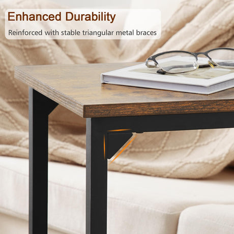 AMHANCIBLE C Shaped End Tables, TV Trays Set of 2 for Living Room, Slide Under Couch Table for Sofa, Bedroom, Small Space, Rustic Brown HET02CBR AMHANCIBLE