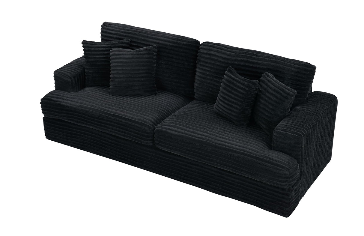 Ball & Cast 79.3" Corduroy Upholstered Comfy Sofa,3 Seater Couch with Deep Seat,Mordern Loveseat with 4 Pillows for Livingroom, Apartment, Office, Black Ball & Cast