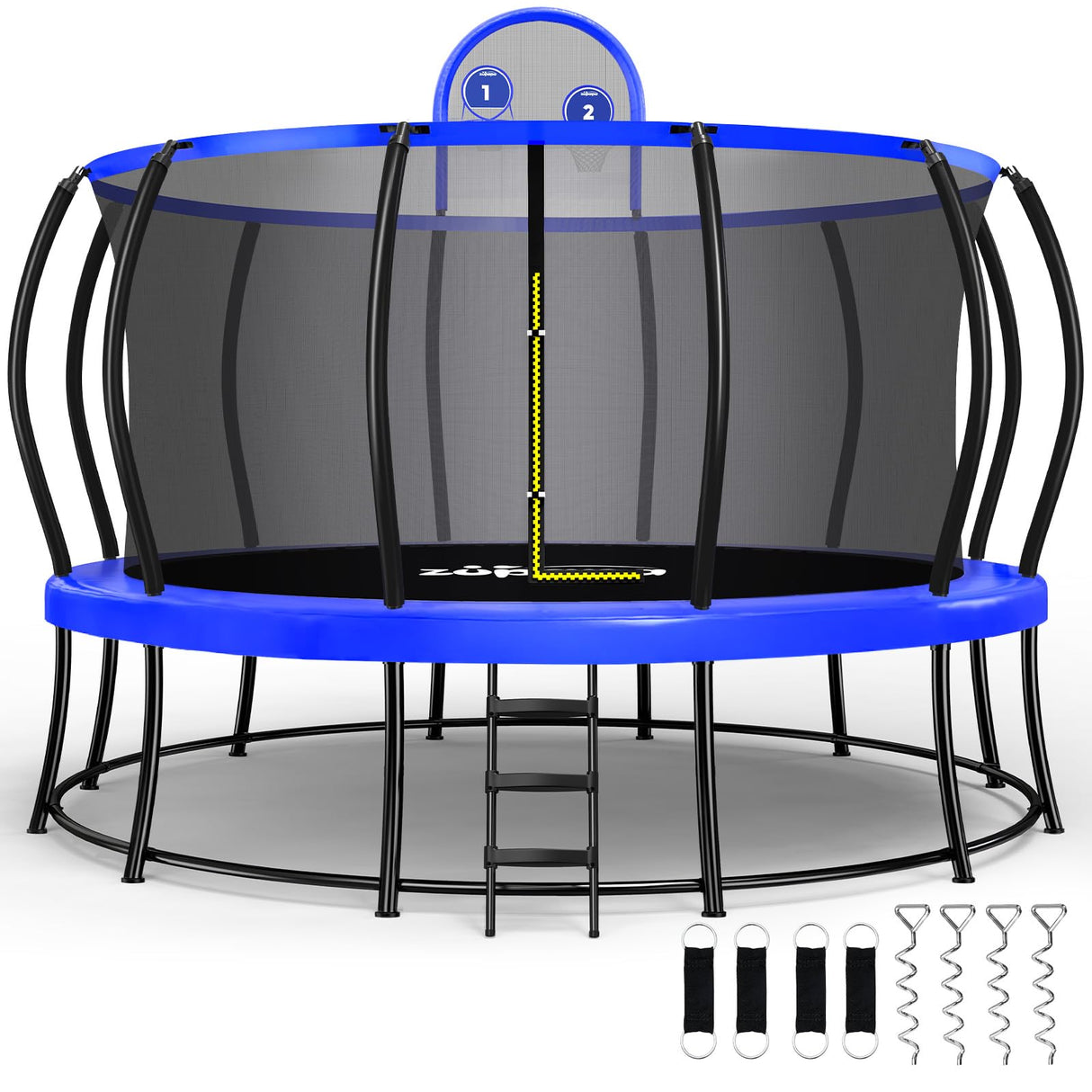 Zupapa 1800LBS Weight Capacity 2025 Double Frames Trampoline with No-Gap Design Curved Poles 16 15 14 12FT Trampolines for Kids with Enclosure Net Outdoor Trampolin for Children Adults Family Zupapa