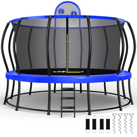 Zupapa 1800LBS Weight Capacity 2025 Double Frames Trampoline with No-Gap Design Curved Poles 16 15 14 12FT Trampolines for Kids with Enclosure Net Outdoor Trampolin for Children Adults Family Zupapa