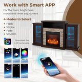 COSTWAY Electric Fireplace TV Stand for TVs Up to 65 Inches, 18-inch Fireplace Insert with APP & Remote Control, 16 Color Lights, Wooden Entertainment Center with Adjustable Shelves (Dark Brown) COSTWAY