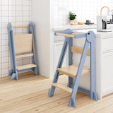 WeeGuruu Foldable Kitchen Tower, Height Adjustable Standing Tower for Toddlers Learning New Skills, Wooden Kids Kitchen Stool Helper with Safety Rails- Ages 18 Months to 6 Years WeeGuruu