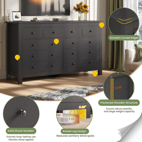 Hasuit Black Dresser for Bedroom with 9 Drawers, Modern 55.1" Long Dressers Chest of Drawer with Large Drawers, Large Capacity Storage Organizer Cabinet, Wide Dresser for Bedroom, Living Room, Hallway Hasuit