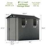Patiowell 4 x 8 FT Plastic Outdoor Storage Shed with Floor, Resin Outside Shed with Windows and Lockable Door for Backyard Garden Patio Lawn, Easy Installation, Dark Gray (Fit-it Shed) Patiowell