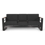 Christopher Knight Home Giovanna Outdoor 3 Seater Sofa, Dark Grey + Natural + Black Anodize Christopher Knight Home