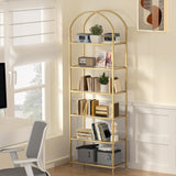 Homhedy 6-Tier Bookshelf Arched Display Racks, Metal Bookcase, Tempered Glass Shelves, Storage Rack Shelf for Home Office, Living Room, Bedroom, Bathroom, Modern Style, Golden Homhedy