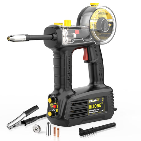 Hand Held MIG Welder Machine 110V, HIZONE 100A Flux Core Portable Welding Machine, Handheld Gasless Inverter Wire Feed Welding Equipment HIZONE
