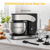 WADODO Stand Mixer, 3.2Qt Small Kitchen Mixer,6 Speeds Electric Food Mixer,Lightweight 304 Stainless Steel Kitchen Mixer with Bowl, Egg Whisk, Dough Hook, Flat Beater & Splash Guard - for Daily Use WADODO