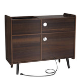 GDLF Large Record Player Stand, Vinyl Record Storage Cabinet with Power Outlet, Record Player Table Holds up to 350 Albums, Turntable Stand with Wood Legs for Living Room,Bedroom,Office GDLF