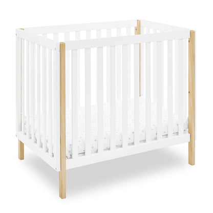 Delta Children Gio Mini Crib with 2.75" Mattress Included, Bianca White/Natural - WoodArtSupply