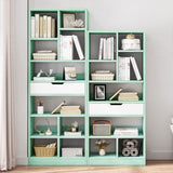 IOTXY Wooden Open Shelf Bookcase - 71 Inches Tall Freestanding Display Storage Cabinet Organizer with 10 Cubes and a Drawer, Floor Standing Bookshelf in Tiffany-Green IOTXY