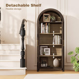 Skyrain 73'' Tall Arched Cabinet, Wood Kitchen Pantry Cabinets with Glass Doors, 5-Tier Storage Hutch with Adjustable Shelves & Metal Handles, Modern Bookcase for Dinning Room, Living Room, Brown Skyrain