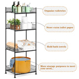 OYEAL Bathroom Shelves Freestanding Bathroom Towel Storage 4 Tier Wire Shelving Unit with Guard Bathroom Shelf Organizer Standing for Pantry Kitchen Laundry Room Organization, Black OYEAL