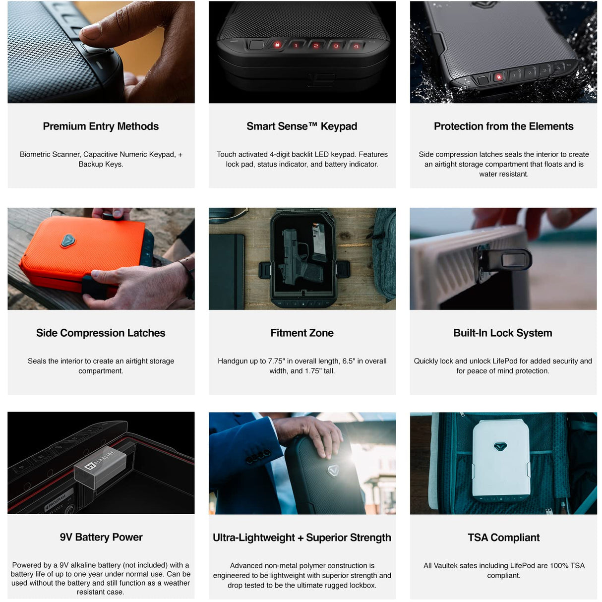 VAULTEK LifePod Secure Waterproof Travel Case Rugged Electronic Lock Box Travel Organizer Portable Handgun Case with Backlit Keypad (Covert Black) (Biometric) VAULTEK