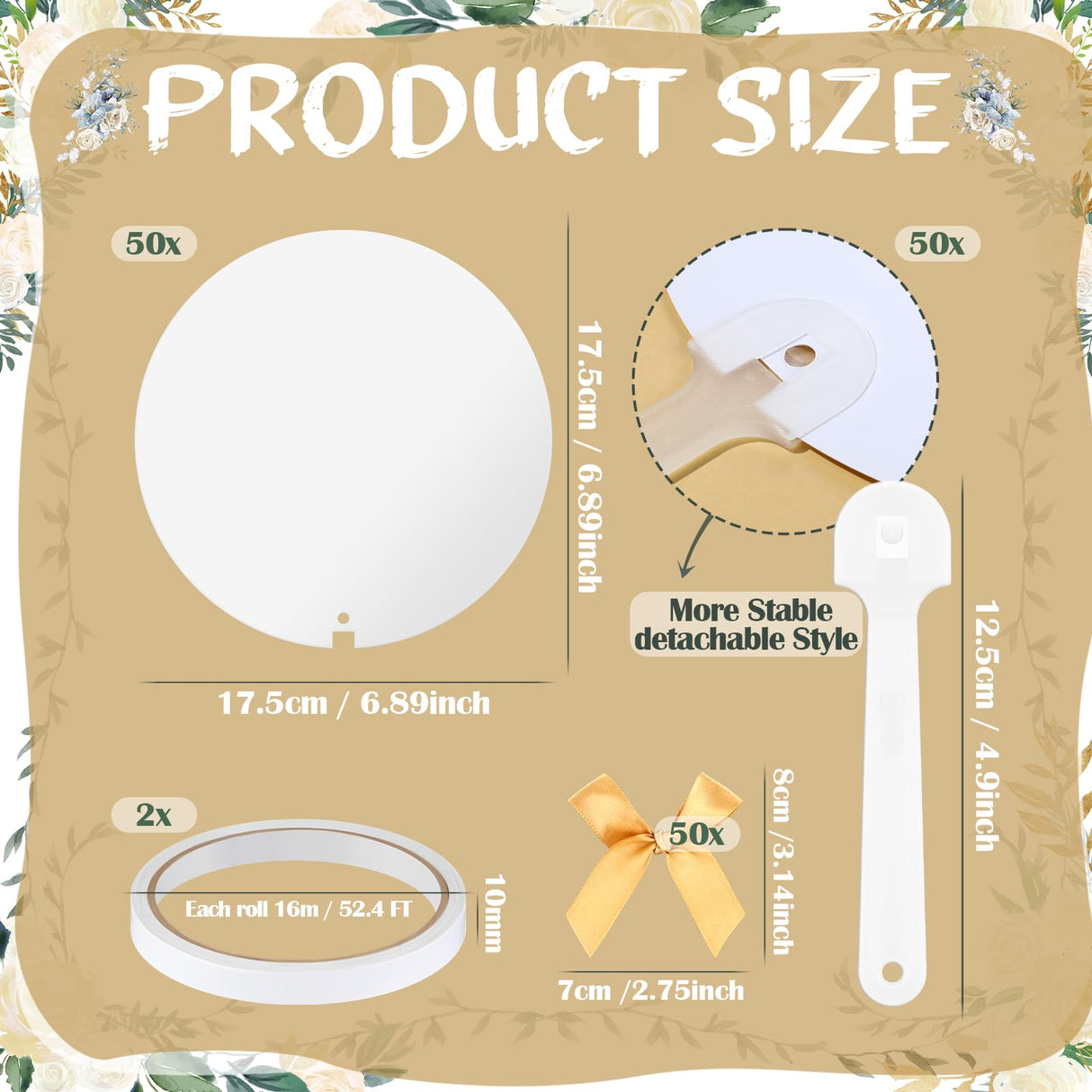 Vercraft 50 Pcs Sublimation Blank Fans Bulk DIY Double-Sided Fan Church Wedding Fans Gift Handheld Hand Parlor Fans Christian Cardboard Fans for DIY Craft Wedding Church Gift Supplies(Round) Vercraft