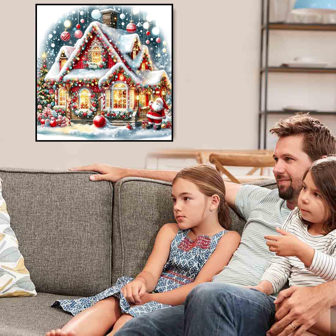 VIGEGU Christmas House Paint by Numbers Kit for Adults with Framed,Paint by Number DIY Acrylic Adult Paint by Number Kits for Wall Decor 10x10in VIGEGU