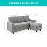 Best Choice Products Upholstered Sectional Sofa for Home, Apartment, Dorm, Bonus Room, Compact Spaces w/Chaise Lounge, 3-Seat, L-Shape Design, Reversible Ottoman Bench, 680lb Capacity - Light Gray Best Choice Products
