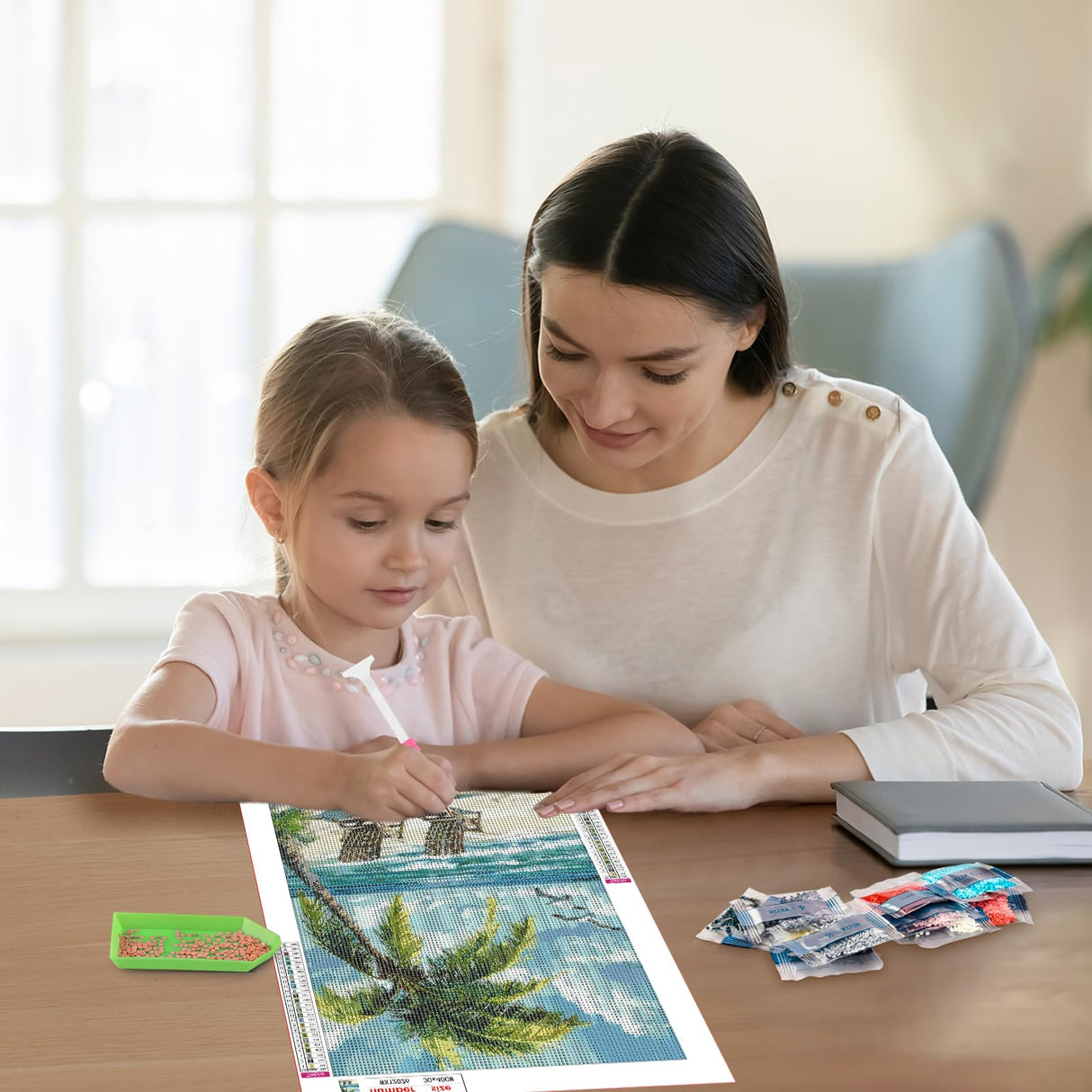 RICUVED Beach Diamond Art Kits for Adults, 5D Sea Diamond Painting Summer Kits for Beginners, Full Drill Diamond Art Coconut Tree Diamond Gem Arts Craft for Home Wall Decor 12x16Inch RICUVED