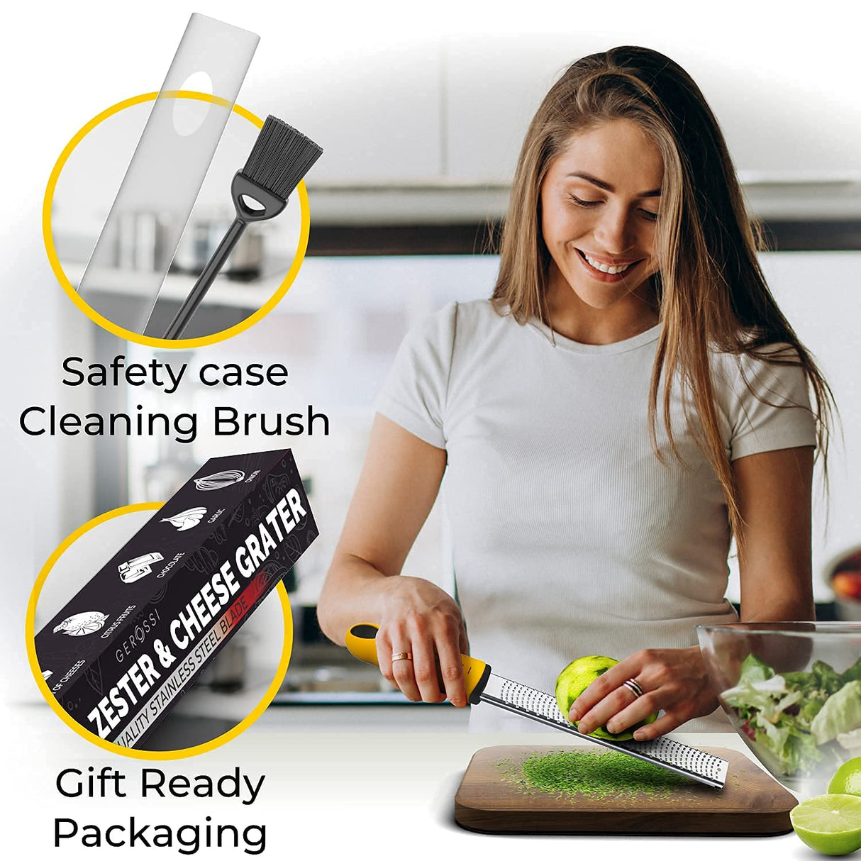 Stainless Steel Cheese and Citrus Zester Grater w/Extra Sharp Blade - Perfect for Lemons, Parmesan, Garlic, Chocolate - Spice Up any Kitchen Dish in Seconds with Your Premium Hand Held Shredder GEROSSI