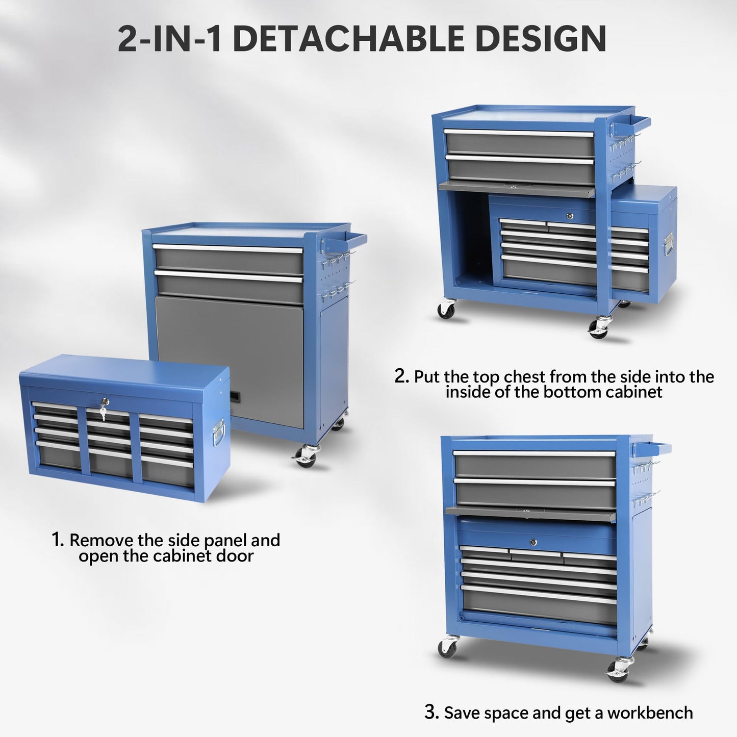 Tool Chest with 8 Drawers, 2-in-1 Mobile Steel Tool Cabinet Storage with Wheels & Lock, Tool Chest Organizer for Garage, Workshop, Home Crafts Use - WoodArtSupply