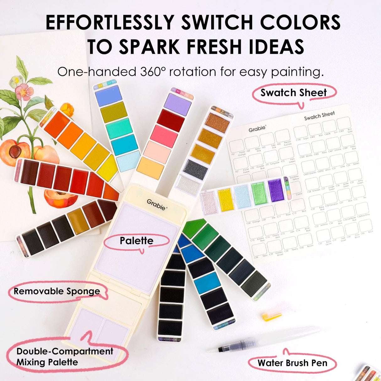 Grabie Foldable Watercolor Set Of 56 With Water Brush Pen Grabie