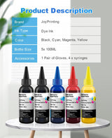 JoyPrinting Ink Refill Kit for HP Printer Cartridges HP 67 60 61 62 63 65 950 951 952 962 920 901 902 932 933 934 940 Refillable Ink Cartridges CISS System (5 x 100ml, Black, Cyan, Magenta, Yellow) JoyPrinting