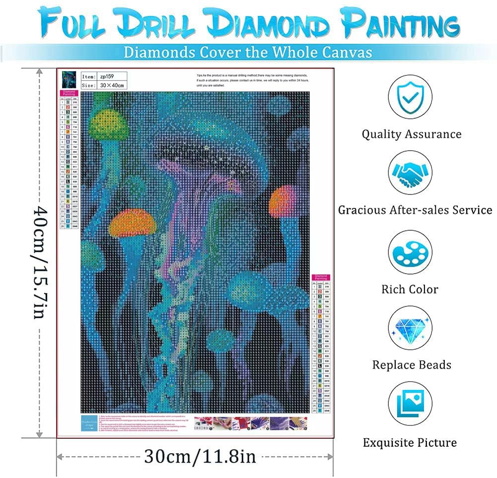 Glowing Jellyfish Diamond Painting Kits for Adults DIY 5D Diamond Painting Kits Beginners Full Drill gem Art Crystal Craft Kits for Home Wall Bedroom Decor Gifts 12x16 inch YPF