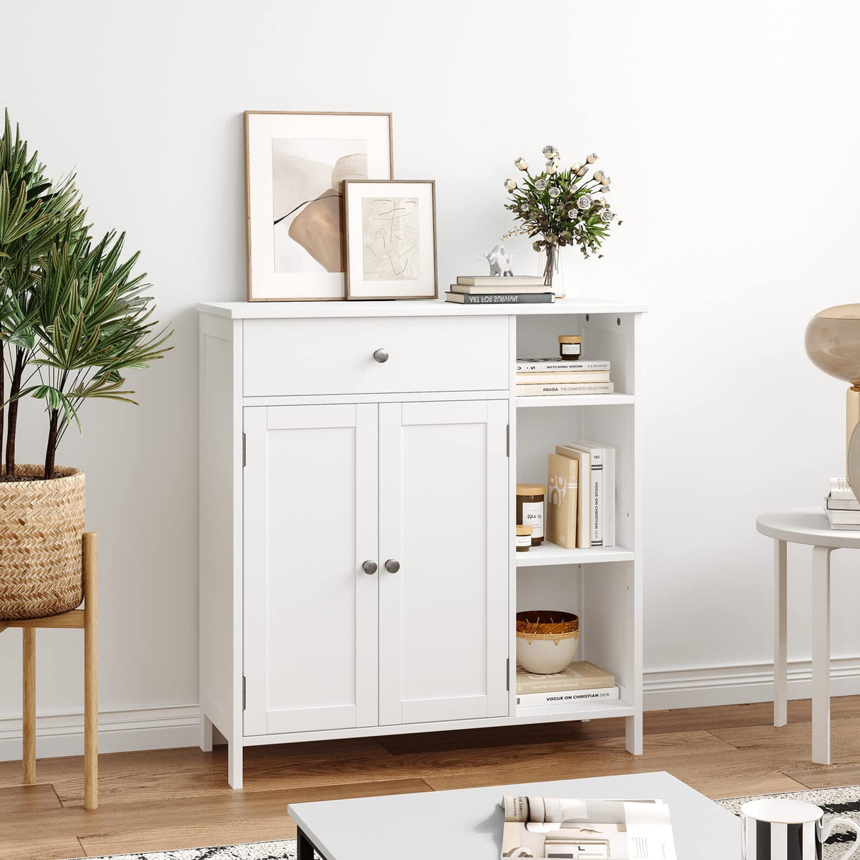 Irontar Bathroom Cabinet with Doors, Bathroom Floor Cabinet with Drawer & Adjustable Shelf, Kitchen Cupboard, Storage Cabinet for Living Room, Entryway, White CWG001W Irontar