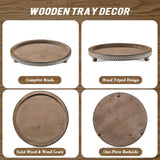 Handmade Wooden Serving Tray, Small Beaded Coffee Table Tray Decor, Warm Brown Round Decorative Tray for Coffee Table, Dining Room Table Entryway and Living Room Table KULEDM