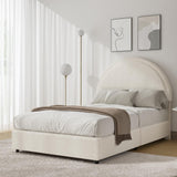 REVOMINCA Twin Size Bed Frame, Boucle Upholstered Platform Bed with Headboard, Cloud Bed Frame with Soft Rounded Corners, No Box Spring Required, Easy Assembly, Beige REVOMINCA