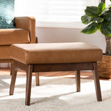 Baxton Studio Bianca Mid-Century Modern Walnut Brown Finished Wood and Tan Faux Leather Effect Ottoman Baxton Studio