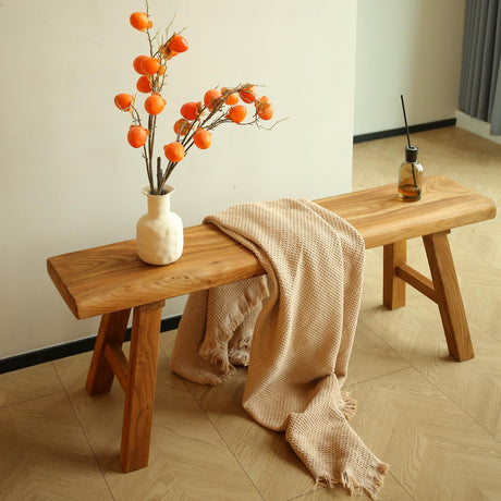 ZPrestiCraftbl 47.2in Wood Bench Indoor – Rustic Farmhouse Entryway Bench, Skinny Bench Design, Made of Extra-Thick Solid Wood, Perfect for Dining Room, Hallway, or End of Bed ZPrestiCraftbl