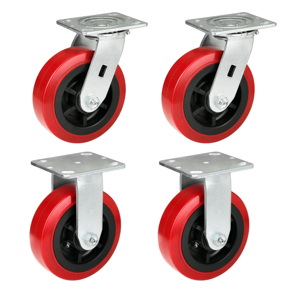 HANDSAMMU 6 inch Industrial Casters-Polyurethane on Polyolefin Swivel Casters, Set of 4 Heavy Duty Casters with 4000 lb Capacity, Caster Wheels for Workbench, Industrial Equipment (2Rigid&2Swivel) Handsammu