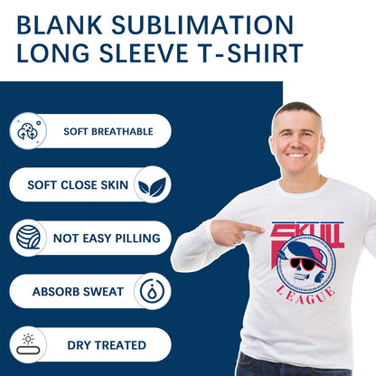 OKBA 3 PCS Sublimation Blank T-Shirts Round Collar Long Sleeves Adult White Polyester t Shirts (Large Long)